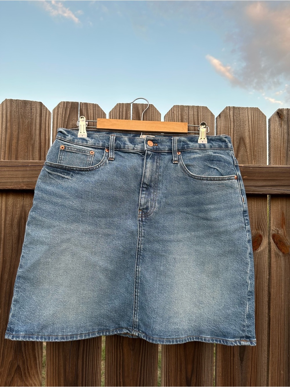 J.Crew A-Line Denim Skirt Womens 30 Blue Cotton Blend Mid Rise Pockets Zip